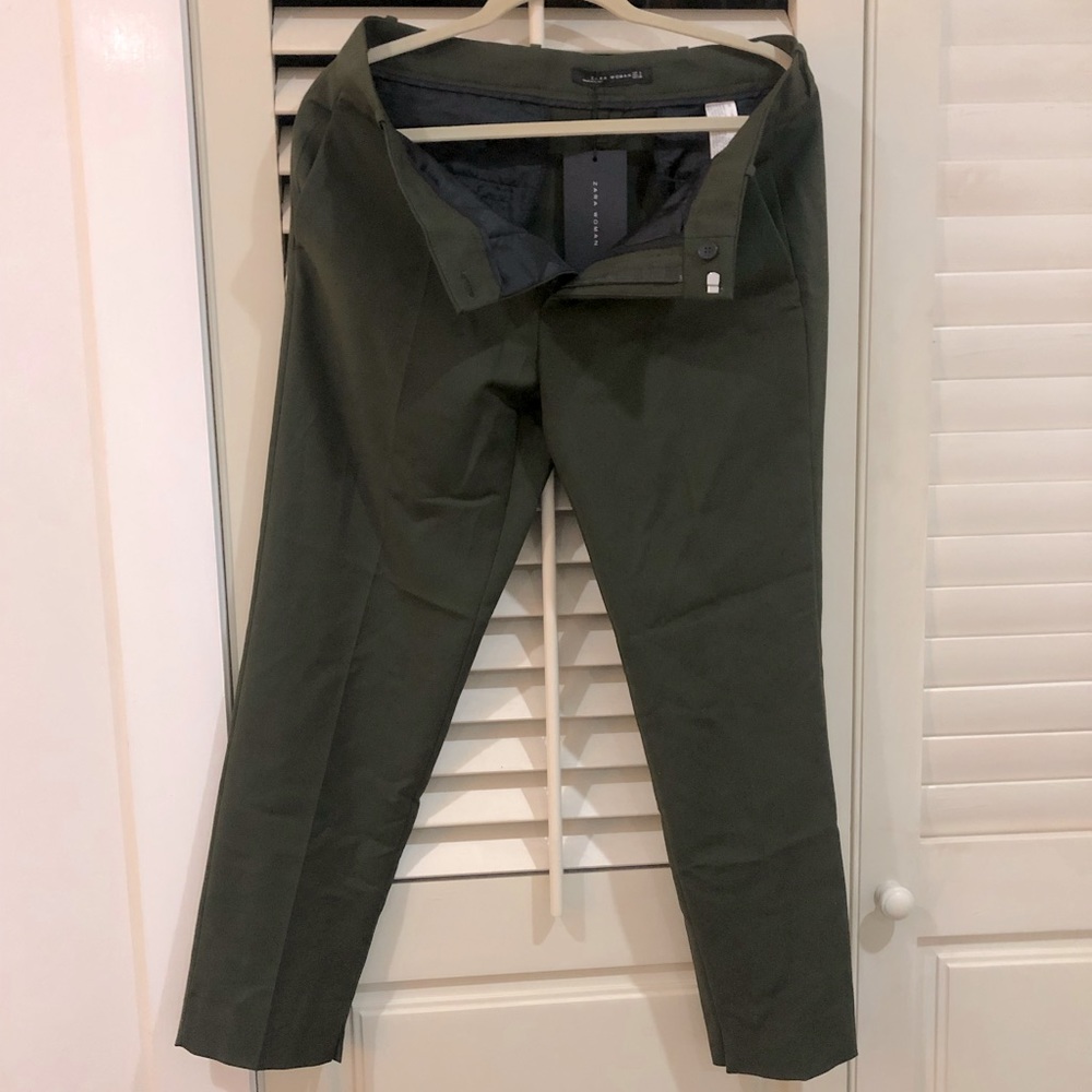 Olive Green Cropped Ankle Dress Pants — ZARA